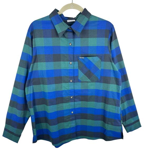 Columbia Green Blue Striped Long Sleeve Collared Flannel Button Up Shirt Mens XL - Picture 1 of 6